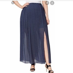 Royal Dot-print Pleated Maxi Skirt